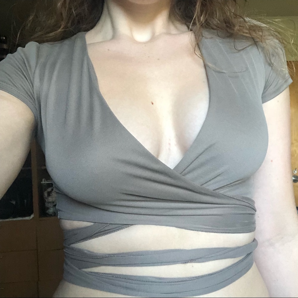 NWT Blue Blush Tan Wrap Crop Top